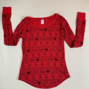 Pink sleepwear Christmas Xmas long sleeve shirt pajama red small